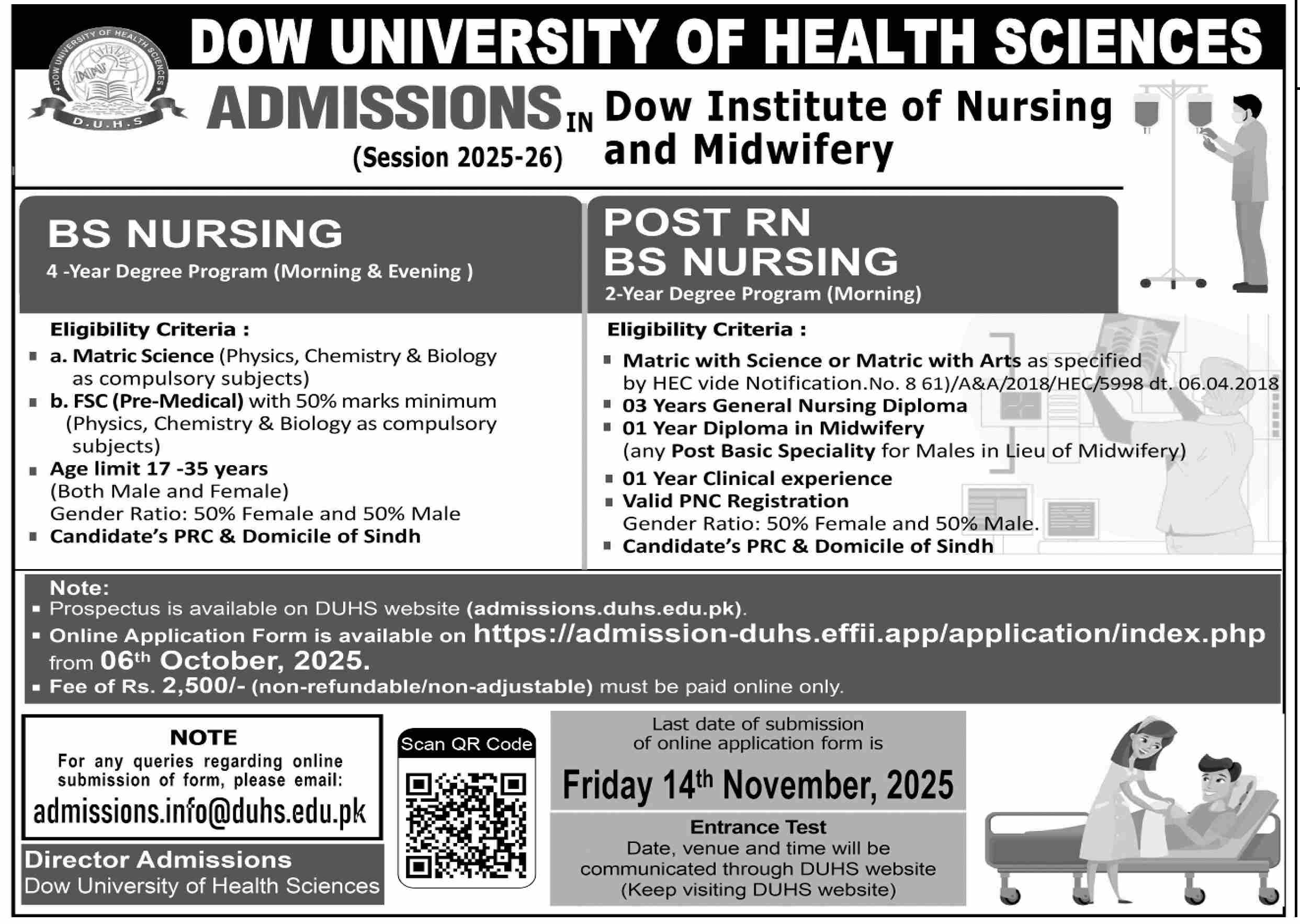 Admission Open in Dow University of Health Sciences